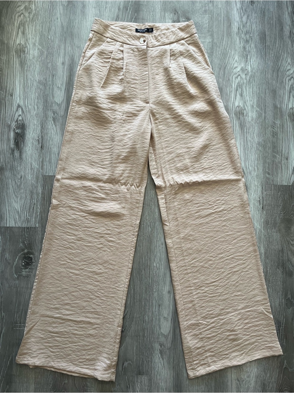 Nasty Gal Neutral Beige Wide-Leg Flowy Pants